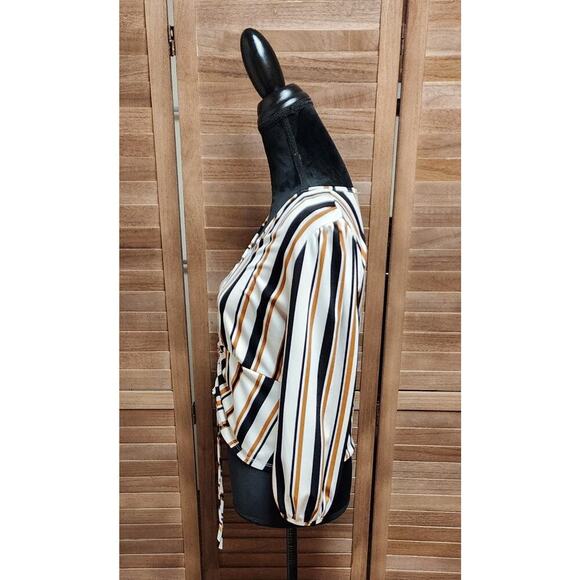 Lavish Womens Striped Balloon Sleeve, Front Tie, Cropped Top Size Medium Blouse - Picture 5 of 7